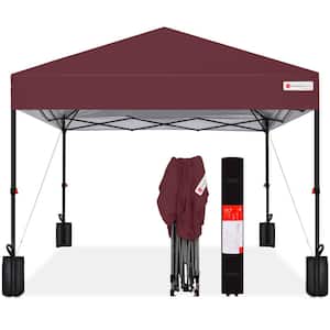 8 ft. x 8 ft. Burgundy Pop Up Canopy w/1-Button Setup, Wheeled Case, 4 Weight Bags