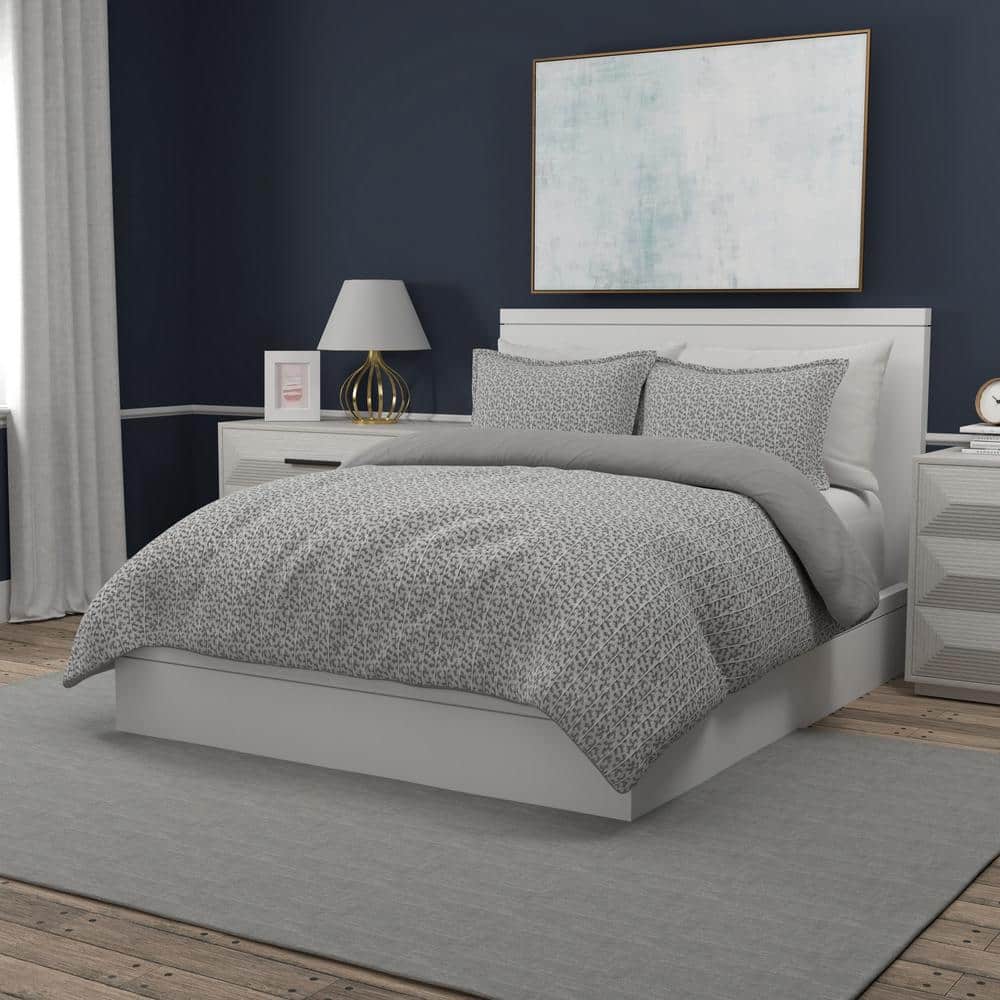 Portico Avery Foliage 3Piece Grey Cotton Full/Queen Comforter Set