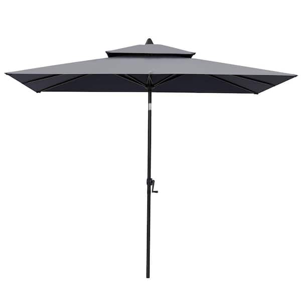 Pellebant Double Top 9 ft. x 5 ft. Rectangular Market Crank and Tilt Patio Umbrella in Dark Gray