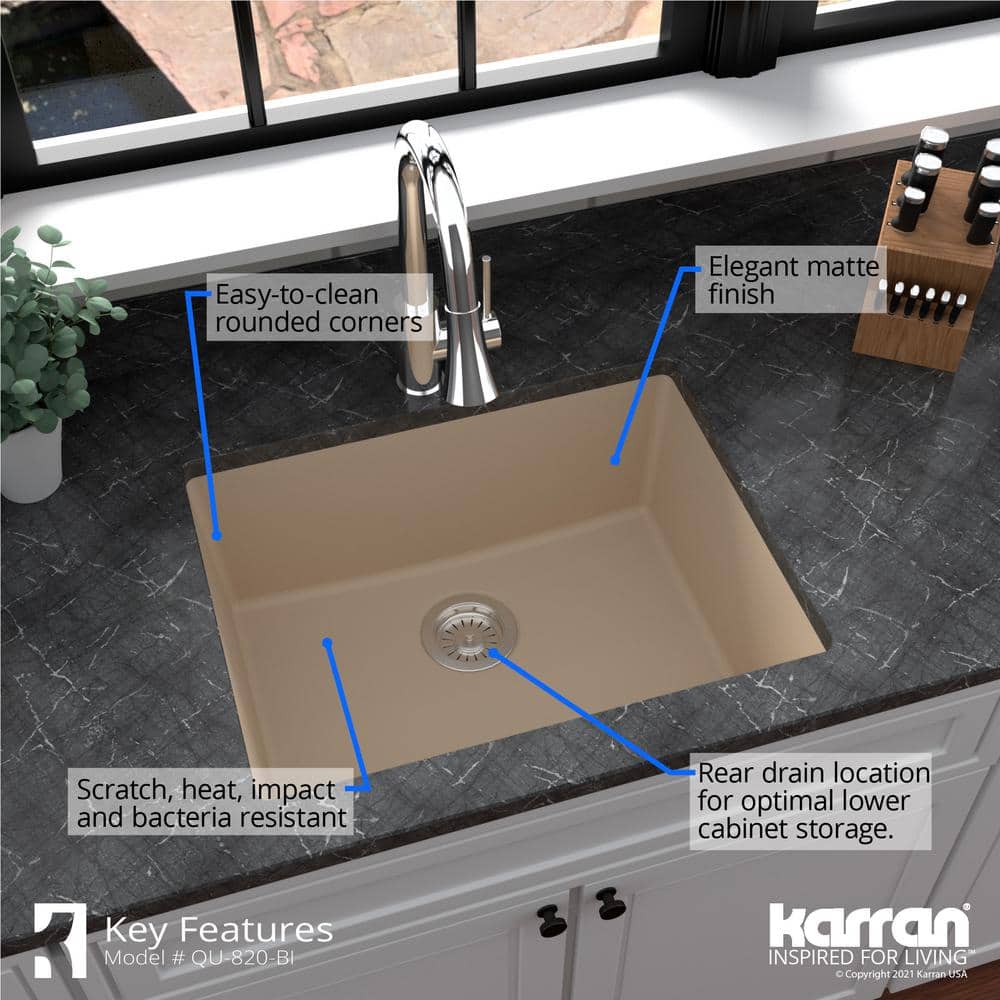 Bisque Quartz Composite Single Bowl Undermount Kitchen Sink