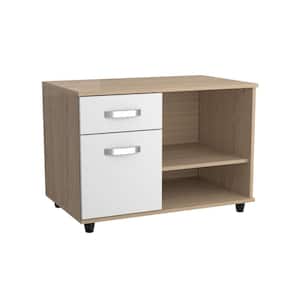 Sand Oak and White 20.47 in. H Storage Cabinet with 2 Open Shelves