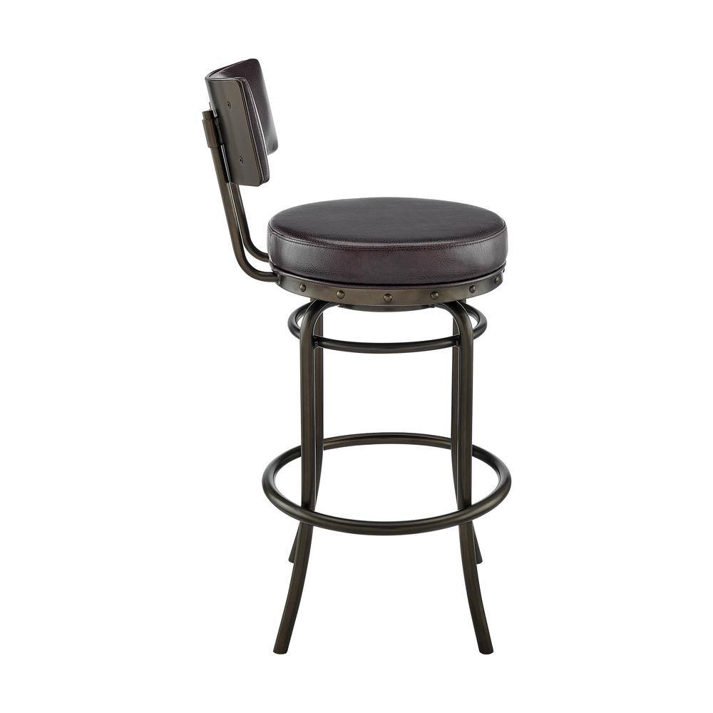 Mocha Brown Swivel Faux Leather Bar Stool with Metal Frame