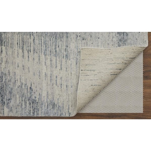 3 ft. x 5 ft. Ivory Gray and Blue Abstract Hand Knotted Worn Faded Area Rug