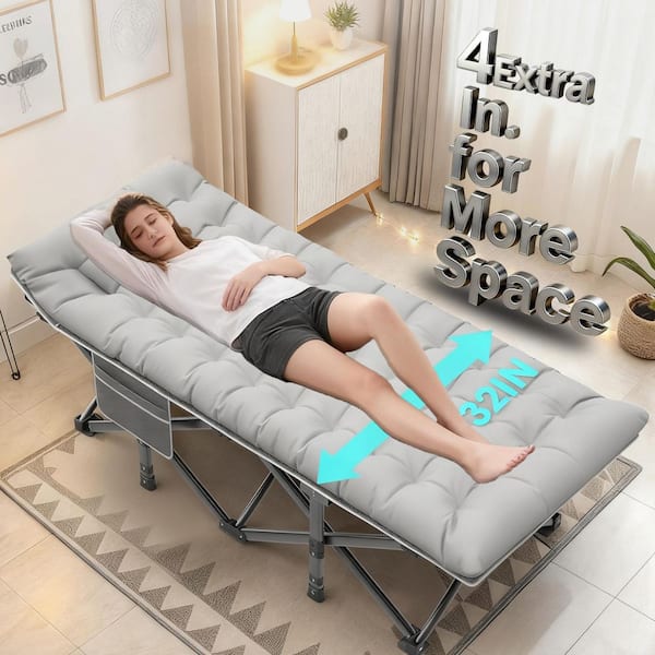 Folding Camping Cot for Adults-Heavy Duty 1200D Oxford Fabric 32" Oversized Bed with Mattress & Carry Bag for Adults