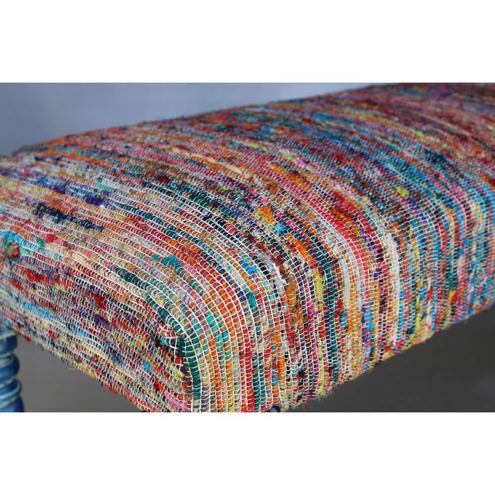 Colorful Chindi 47" Bench with Storage and Blue Legs