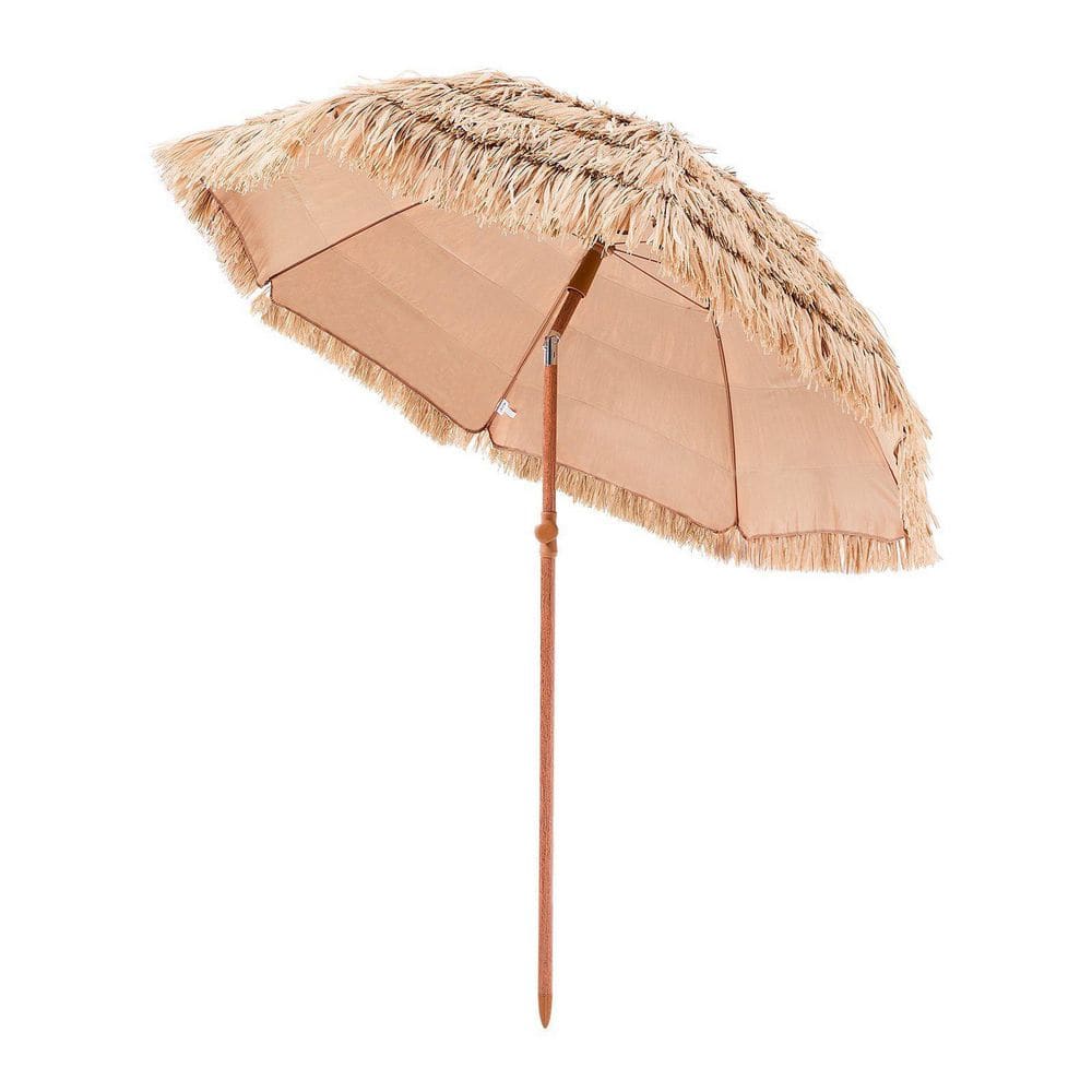 6 ft. Thatched Patio Umbrella with Tilt, Hawaiian Style Beach Parasol with Durable PP Thatch and 8-Metal Ribs in Tan price history on PriceWatchPro