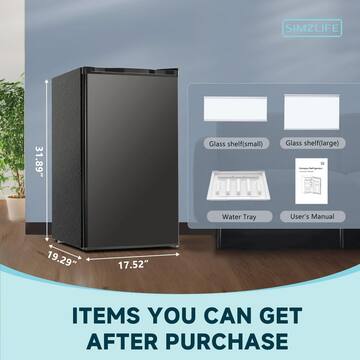 SIMZLIFE 3.2 cu. ft. Mini Refrigerator with Freezer, Single Door, Adjustable Thermostat, Low Power for Bedroom, Office in Black RF001-32BL-S-HD