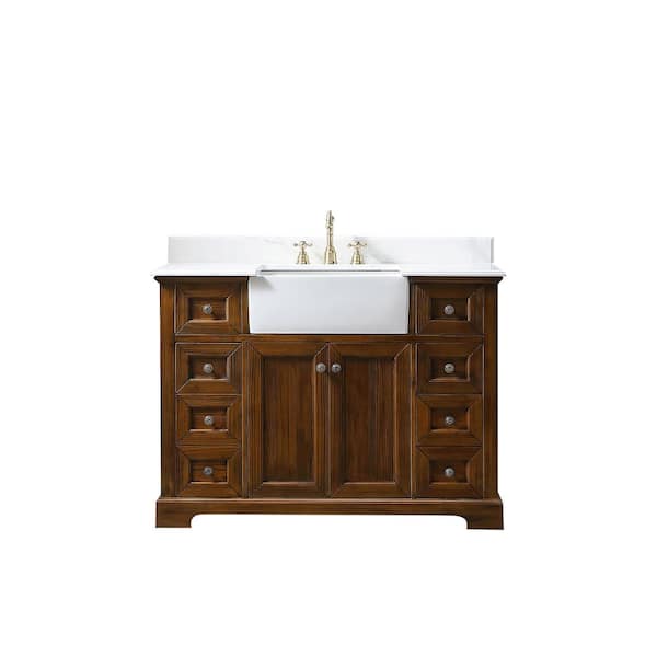 Modland Wilton 48 in. W x 22 in. D x 35 in . H Wood Bathroom Vanity Set in Brown with White Marble Top with Undermount Sink