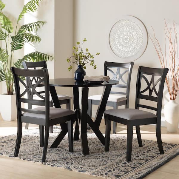 Baxton Studio Mari 5-Piece Grey and Dark Brown Wood Top Dining Set