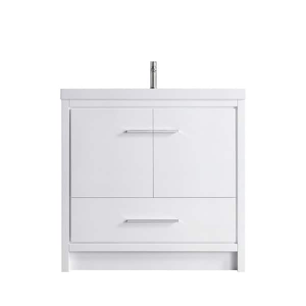 35 in. D x 19.75 in. W x 35 in. H Single Sink Freestanding Bath Vanity in White with Cultured Marble Top (Assembled)