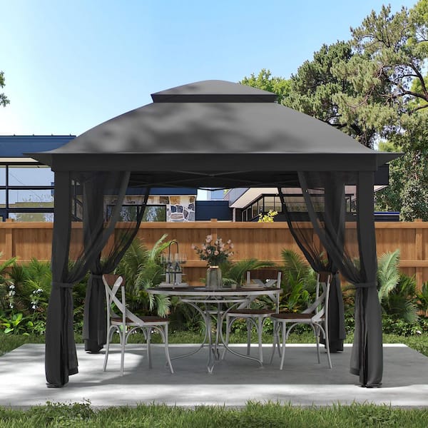 11 ft. x 11 ft. Outdoor Pop Up Canopy Tent with Mosquito Netting and Storage Bag, Black