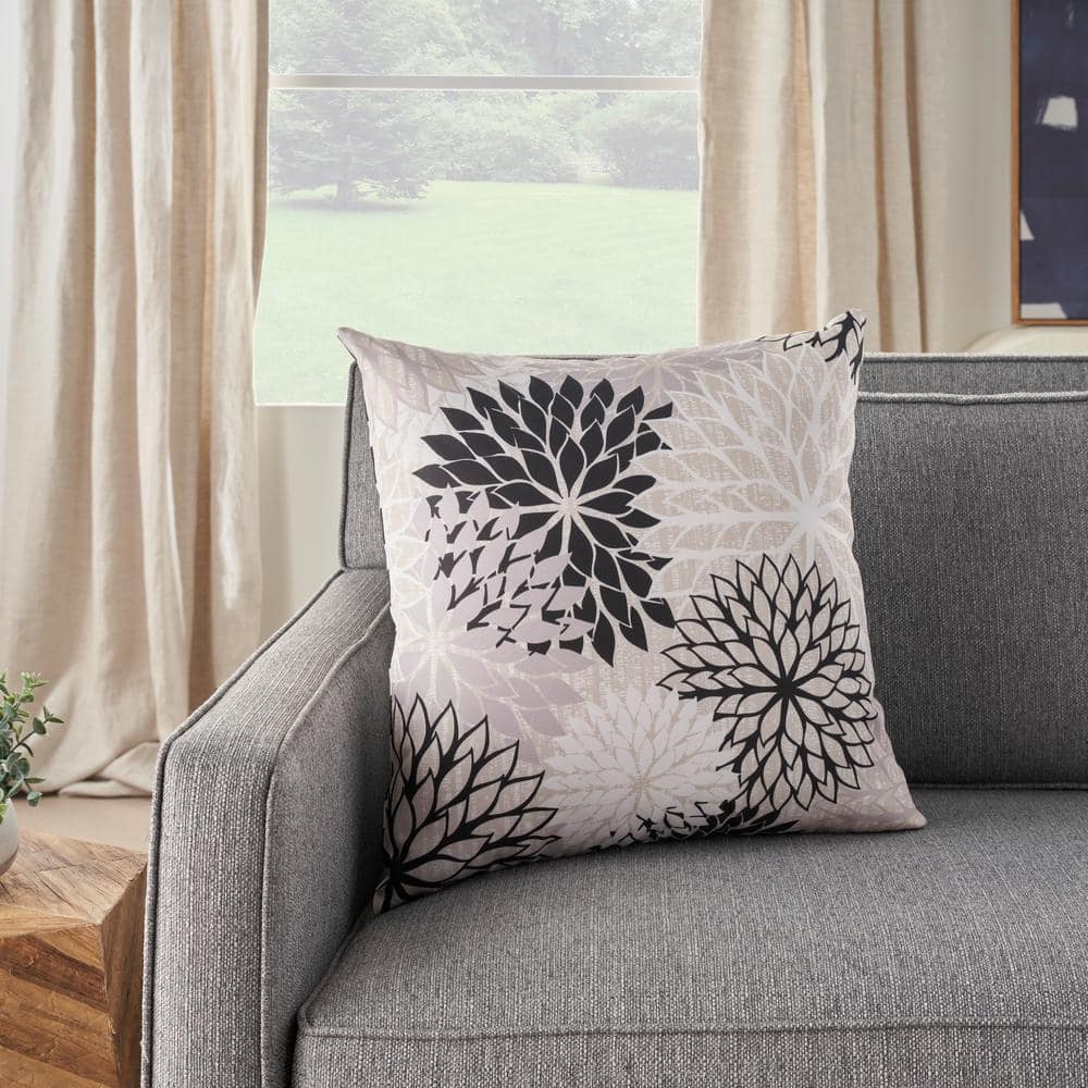 Aloha Black and White Floral 20" Square Outdoor Throw Pillow