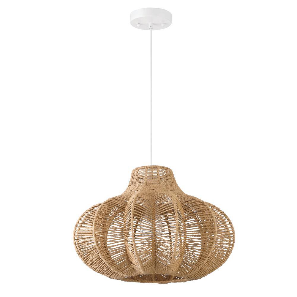 Storied Home 60-Watt 1-Light Natural Brown Handwoven Textured Pendant ...