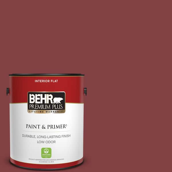 BEHR PREMIUM PLUS 1 gal. #S-H-130 Red Red Wine Flat Low Odor Interior Paint & Primer