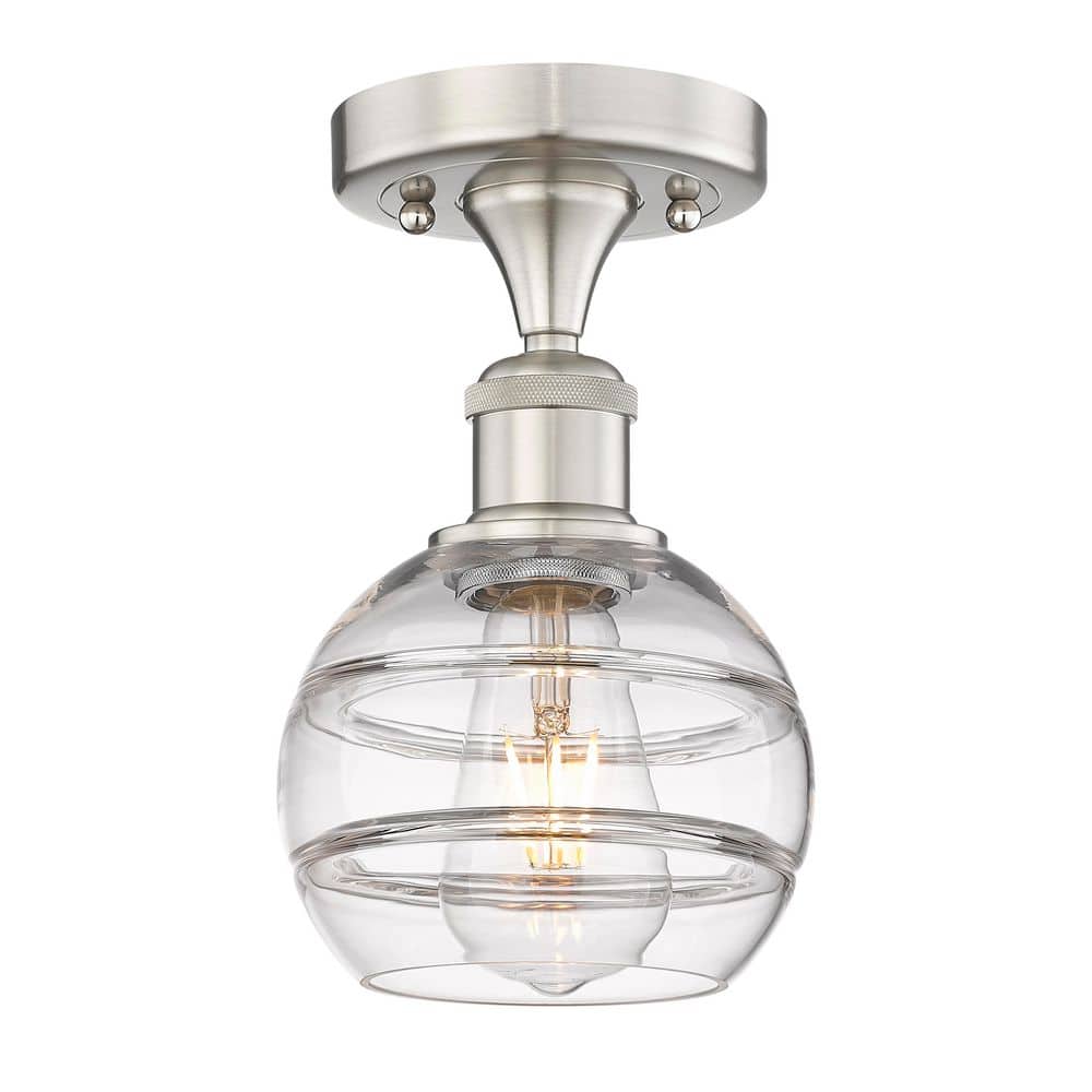Rochester 5.88 in. 1-Light Brushed Satin Nickel Industrial Semi-Flush Mount with Clear Glass Shade price history on PriceWatchPro