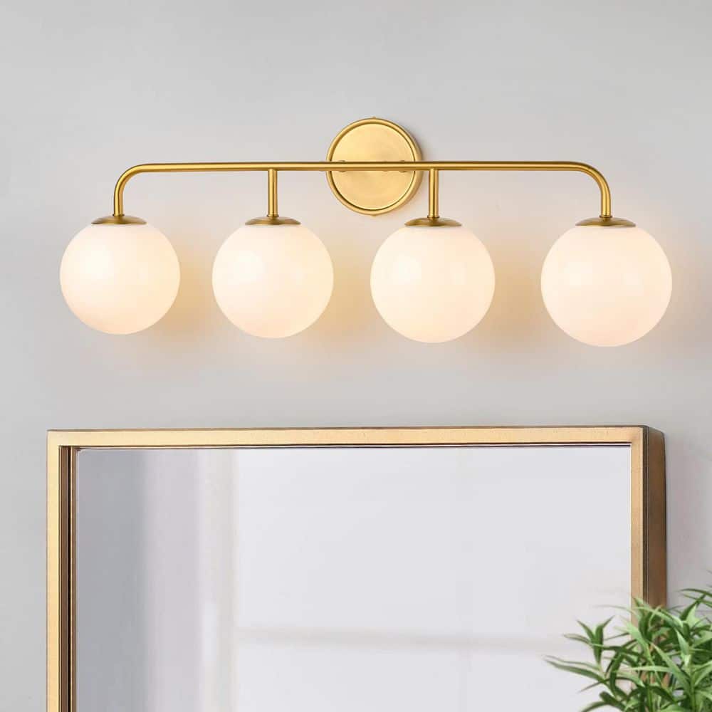 29.92 in. 4 Light Brushed Gold Vanity Light with Milk Glass Shade Modern Bathroom Vanity Light Transitional Wall Sconce price history on PriceWatchPro