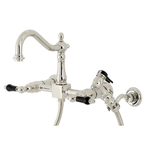 Kingston Brass Duchess 2-Handle Wall-Mount Kitchen Faucet with Side Sprayer in Polished Nickel