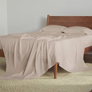 Hyper-Cotton 4-Piece Bed Sheet Set Breathable Cotton Blend Sheets Silky-Smooth Fabric Medium Beige Split King