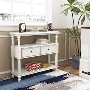 Lyting 39.4 in. White Rectangle Wood Console Table with 2-Drawers