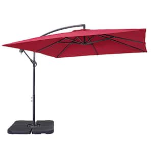 8.2 ft. Square Outdoor Cantilever Patio Hanging Umbrella with Base in Red