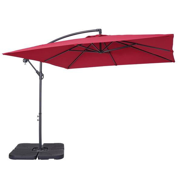 maocao hoom 8.2 ft. Square Outdoor Cantilever Patio Hanging Umbrella with Base in Red