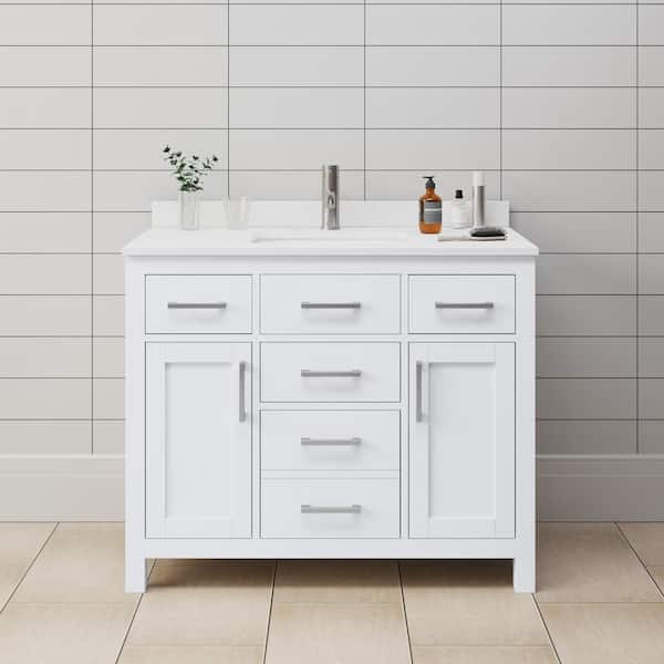 Beckett 42 in. W x 22 in. D Single Vanity in White with Cultured Marble Vanity Top in White with White Basin