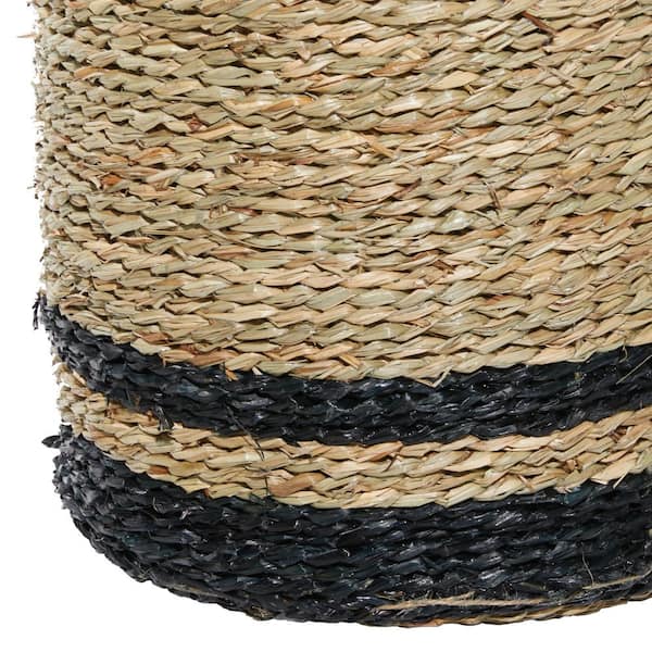 Litton Lane Seagrass Handmade Two Toned Storage Basket with