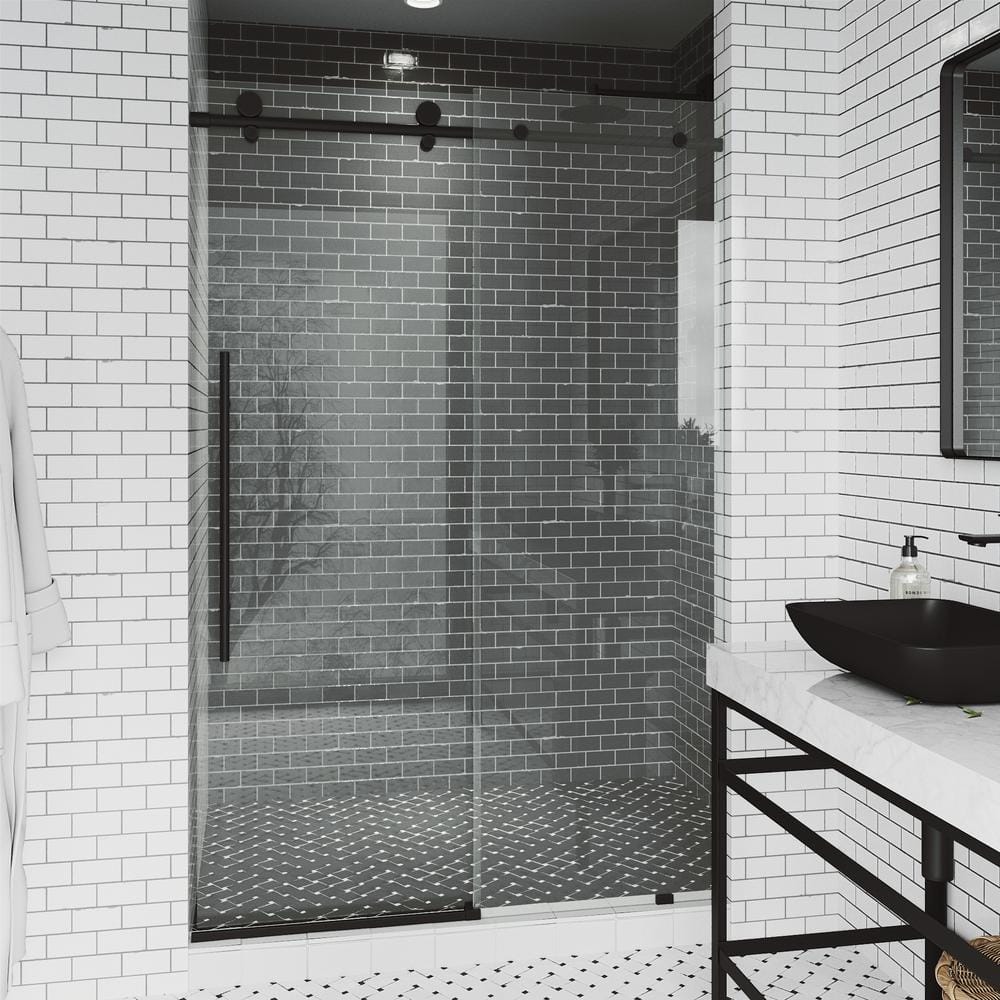 Elan E-Class 64" Matte Black Frameless Sliding Shower Door