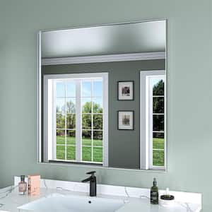 36 in. W x 36 in. H Silver Aluminum Rectangle Framed Tempered Glass Wall-Mounted Bathroom Mirror