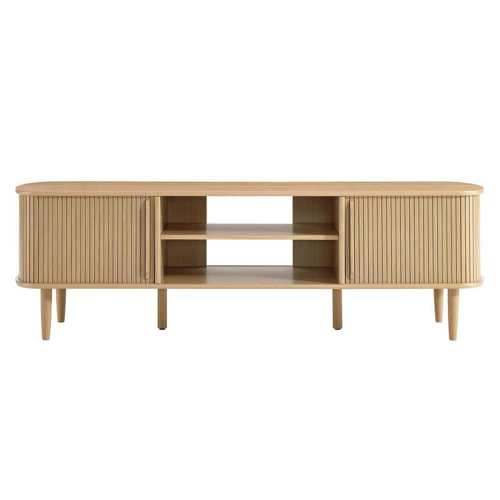 Oak 63" Mid-Century Modern TV Stand with Cabinet