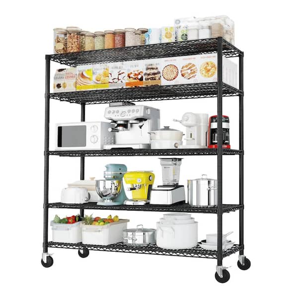5-Shelf Heavy Duty Steel Adjustable Garage Pantry Wire Shelving Unit in Black (55 in. W x 75.5 in. H x 23.6 in. D)