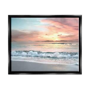 Morning Sunrise Beach Mountains Rolling Tide by Mike Calascibetta Floater Frame Nature Wall Art Print 17 in. x 21 in.