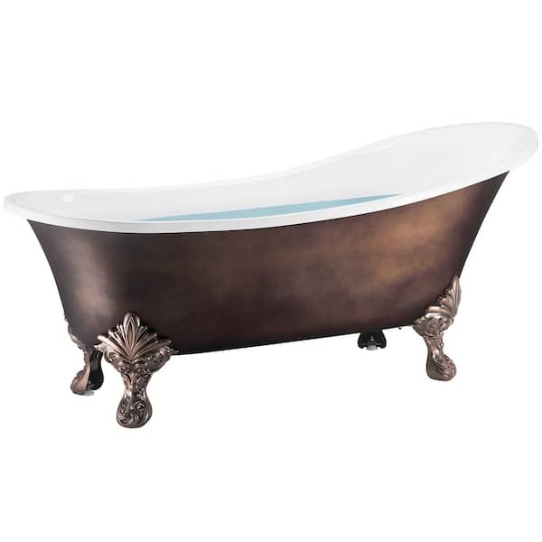 AKDY 60 in. Acrylic Double Slipper Clawfoot Non-Whirlpool Bathtub in Matte Antique Brass