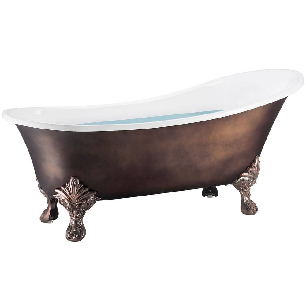69'' Matte Antique Brass and White Acrylic Clawfoot Bathtub