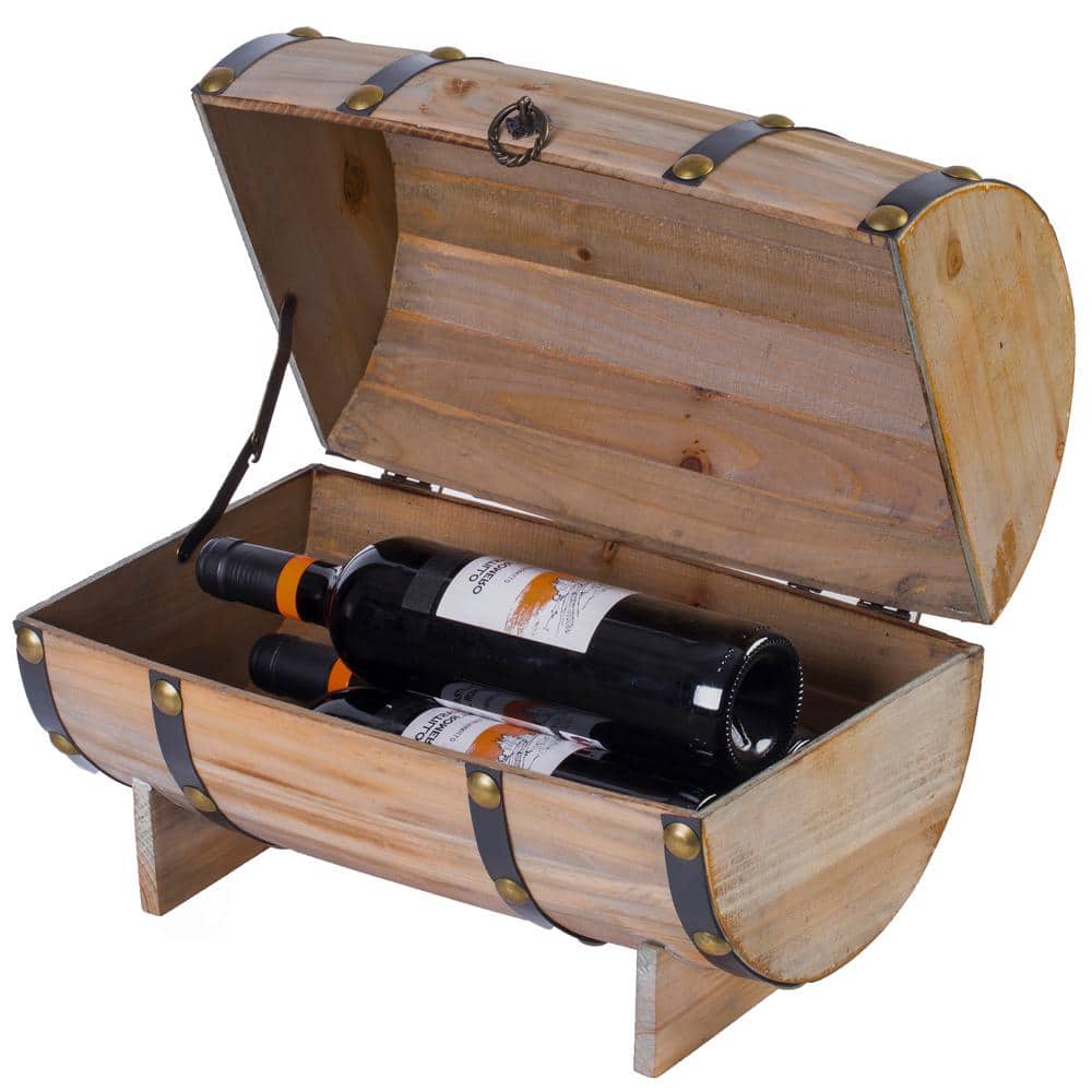 Natural Wooden Wine Barrel Shaped Treasure Chest Wine Holder