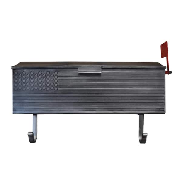 Oakland Living Silver Patriotic Metal Wall Mounted Mailbox with Outgoing Mail Flag and Newspaper Hangers