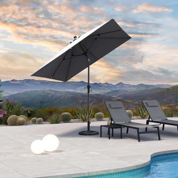 PURPLE LEAF 8 ft. Square Aluminum Auto-Tilt Outdoor Patio Market Umbrella in Light Gray