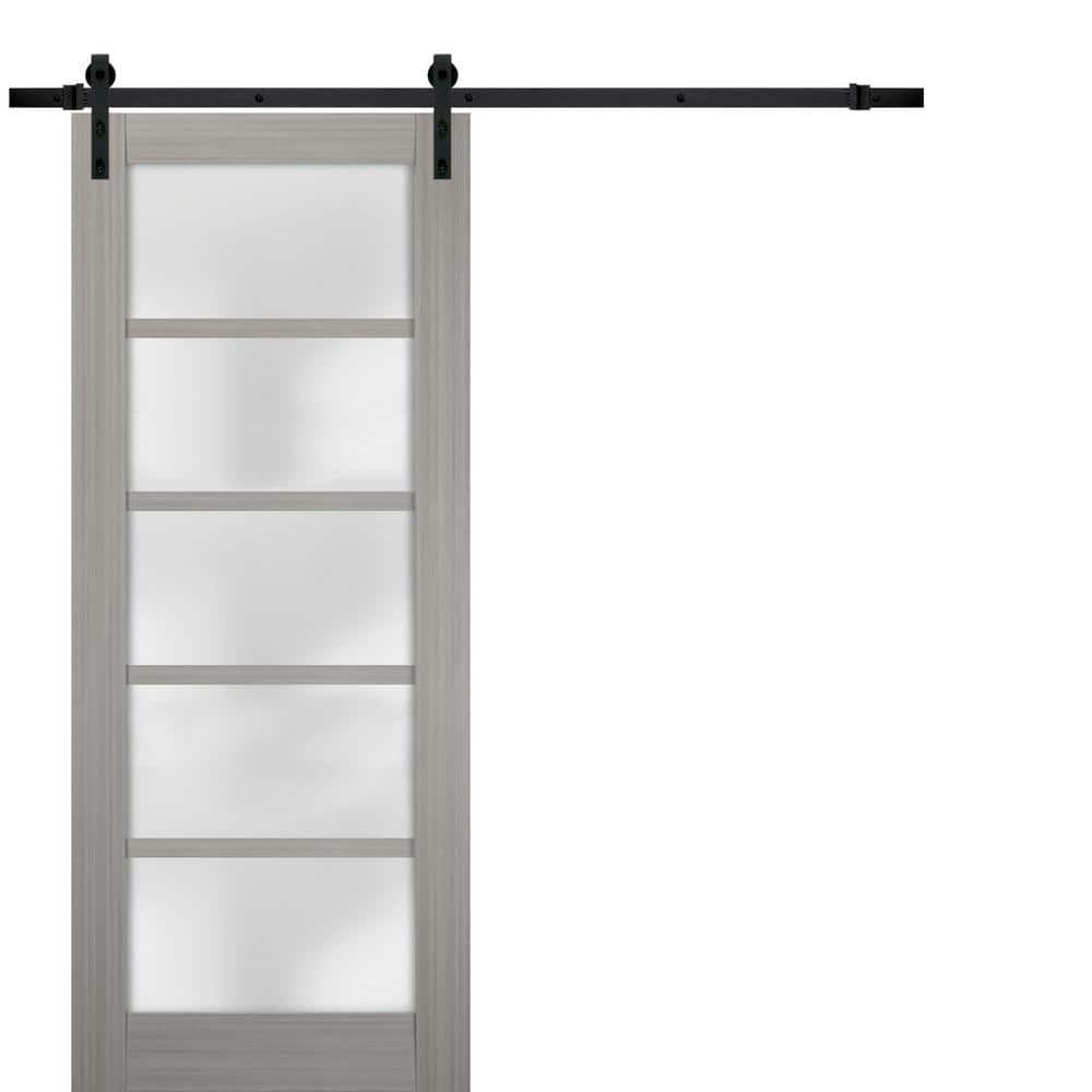 Assembly Required 18 in. x 84 in. 5-Panel Grey Finished Solid MDF Sliding Door with Black Barn Hardware price history on PriceWatchPro