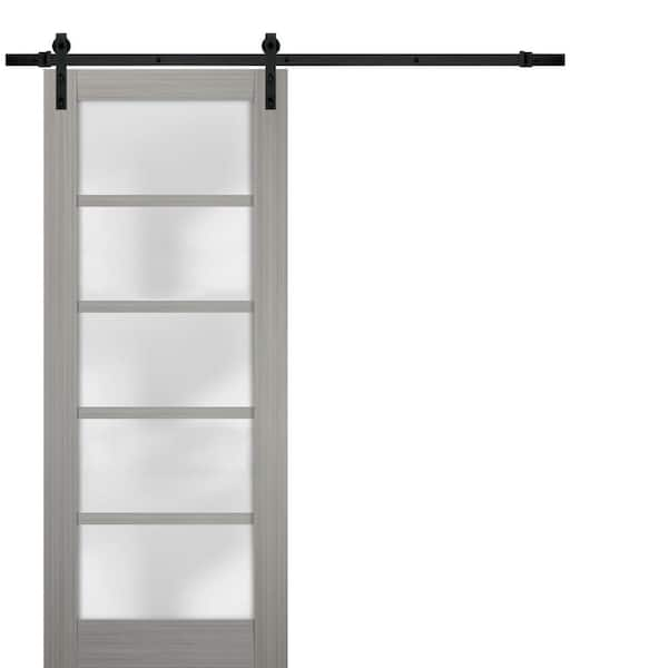 Sartodoors 18 in. x 84 in. 5-Panel Grey Finished Solid MDF Sliding Door with Black Barn Hardware