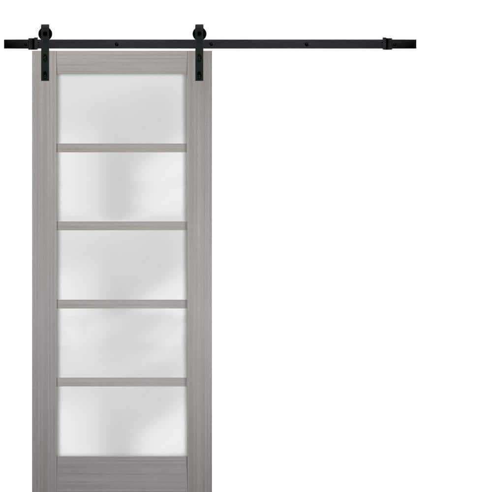 Sartodoors 32 in. x 96 in. 5-Panel Grey Finished Solid MDF Sliding Door ...