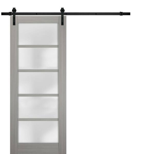 Sartodoors 84 in. x 80 in. Single Panel Gray Finished Solid MDF Sliding Door with Double Barn Hardware Kit