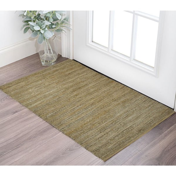 2 ft. x 3 ft. Brown and Beige Jute Striped Flatweave Handmade Area Rug
