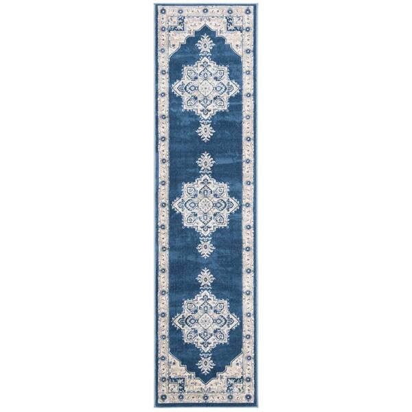 SAFAVIEH Brentwood Navy/Cream 2 ft. x 20 ft. Floral Medallion Border Runner Rug
