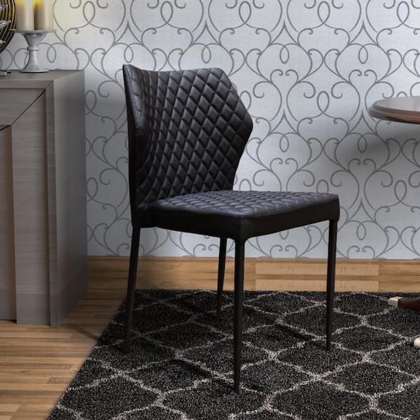 Benjara Black Faux Leather Metal Frame Dining Chair (Set of 4)