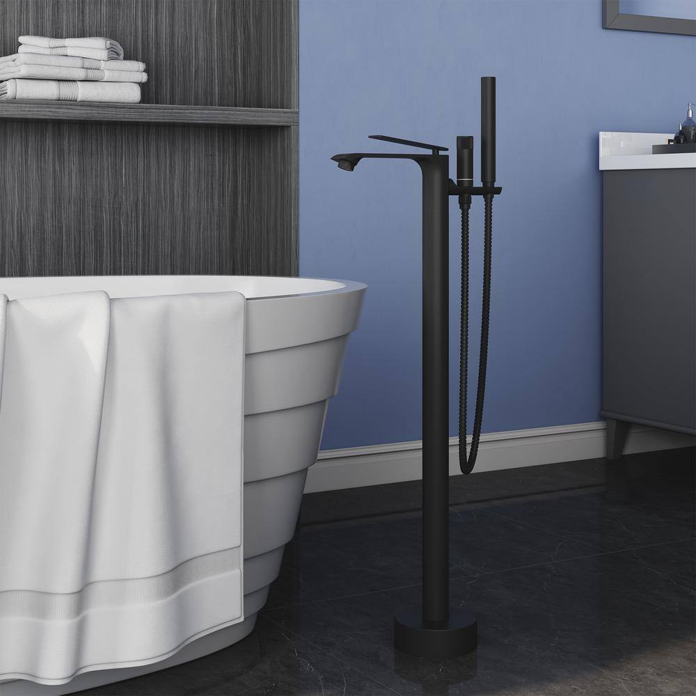 Matte Black Freestanding Tub Filler Faucet with Handheld Shower