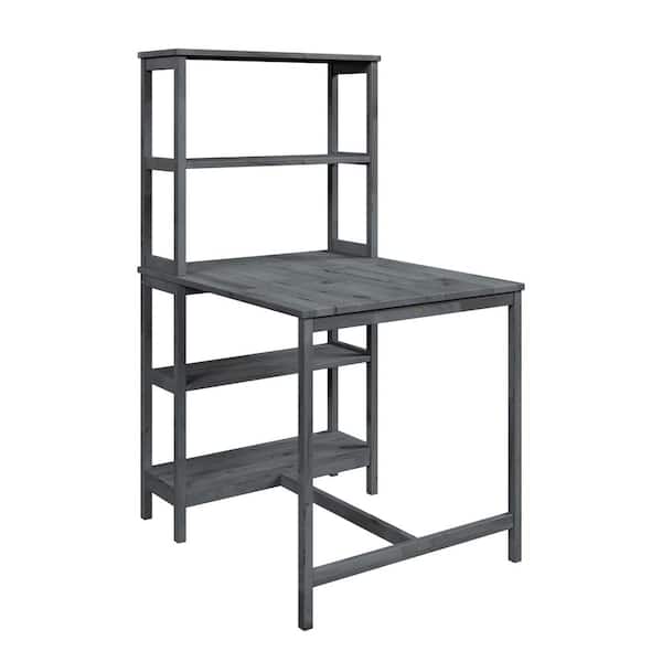 Handy Living Freemont 35 in. Rectangular Gray Wood Scandinavian Inspired Desk with Built-In Shelving Unit