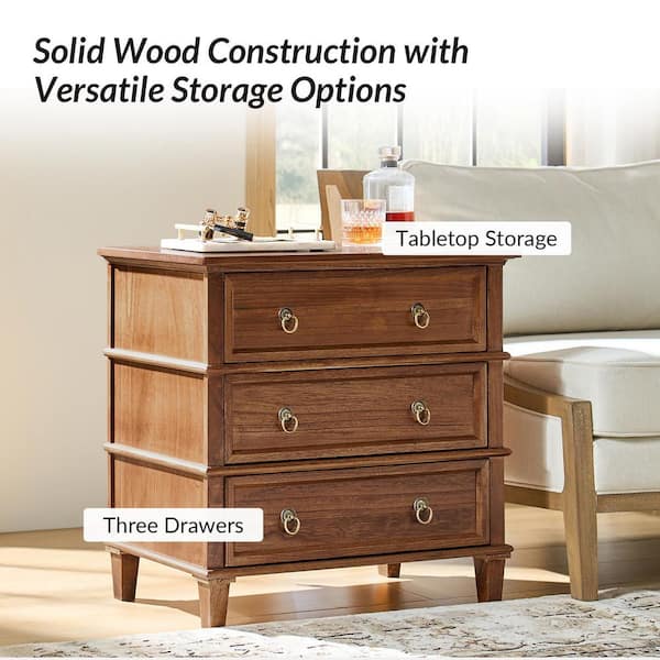 Olinto Cherry 3-Drawer 28 in. W Nightstand (Set of 2)