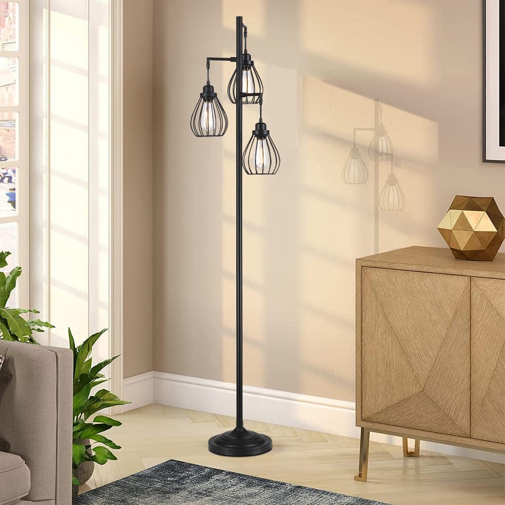 Hukoro Mousse 69 in. 3-Light Tree Floor Lamp with Matte Black