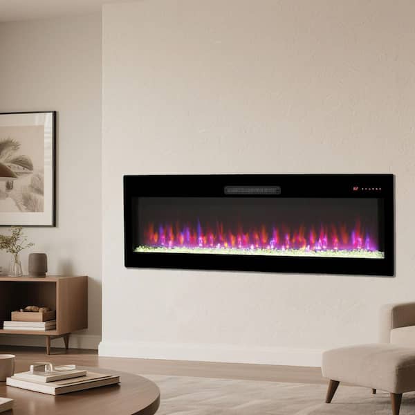 Smart 50 in. Recessed Wall Mounted WiFi Electric Fireplace Insert Heater with Remote Voice Control Multi Color Flame