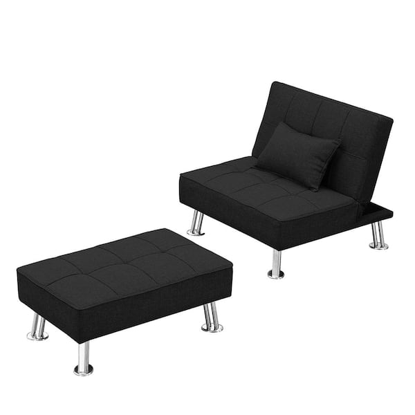 Z-joyee 33.86 in. Armless Fabric Modern Straight Sofa Bed with Ottoman in Black